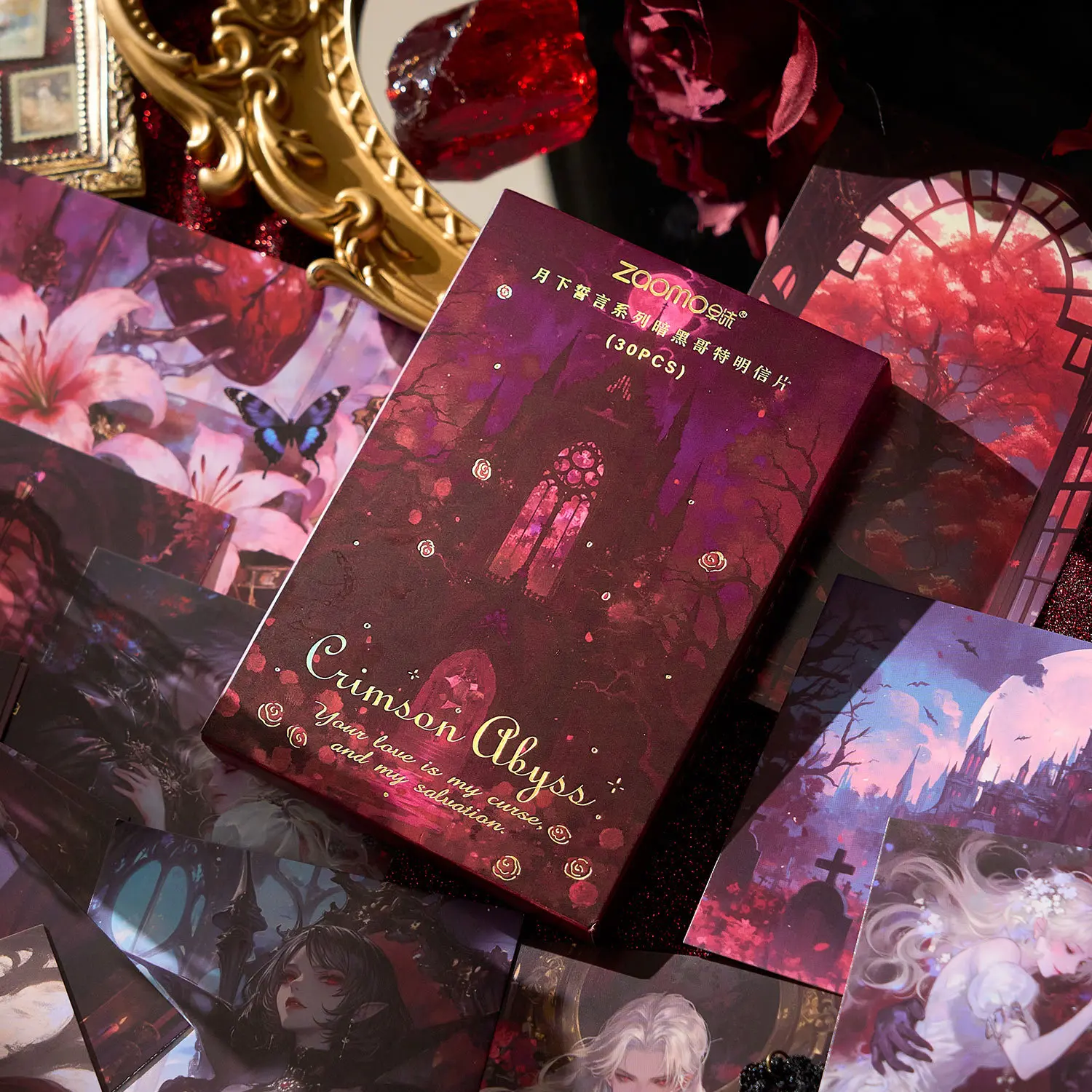 JCAC 30pcs/bag Boxed Gold Foil Postcards, 