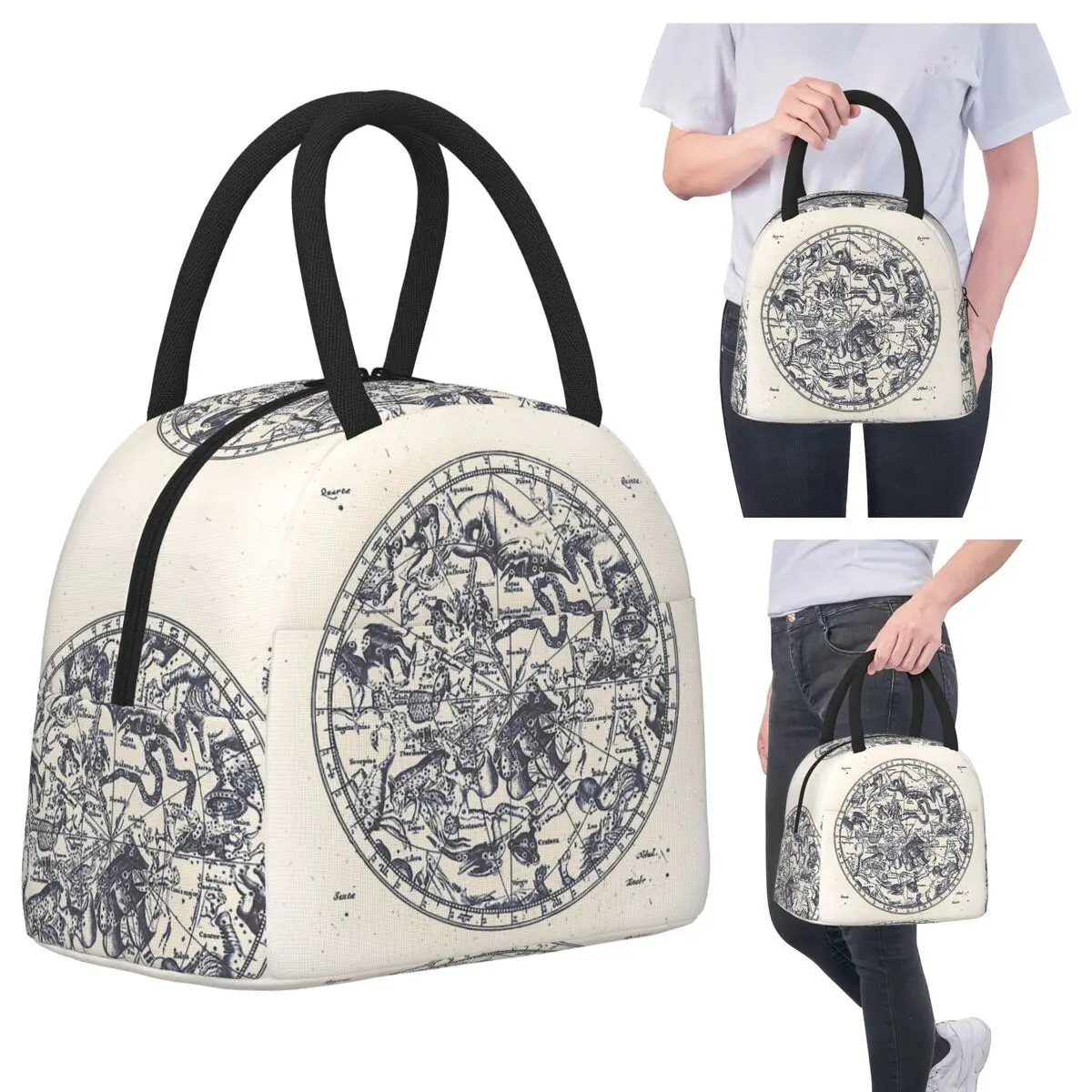 

Zodiac Star Sign Constellation Map Ink On Paper Lunch Bags Insulated Bento Box Waterproof Lunch Tote Picnic Bags Thermal Bag