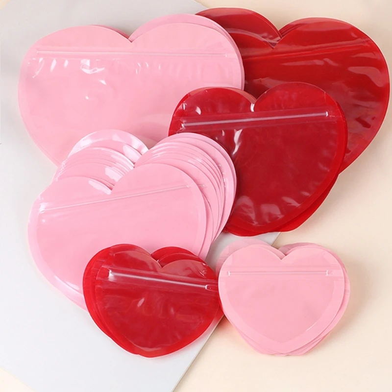 50pcs/100Pcs Bag Heart Shaped Self Sealing Jewelry Pouches Bag plastic Durable Zipper Lock Convenient Packaging Bags