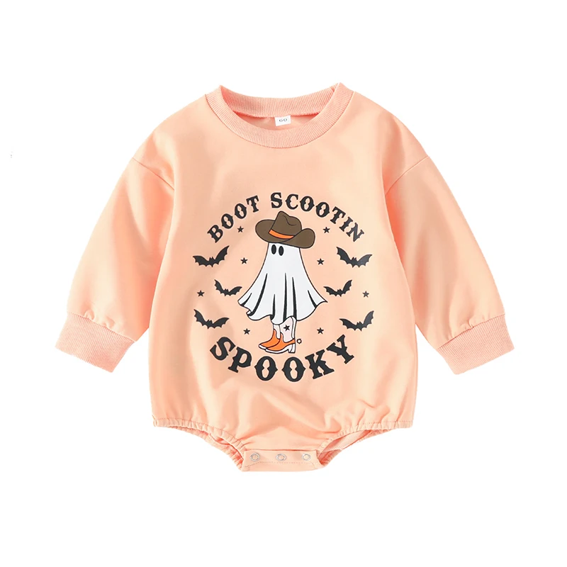 

Infant Baby Halloween Sweatshirt Jumpsuit Ghost Letter Print Round Neck Long Sleeve Romper Toddler Clothes