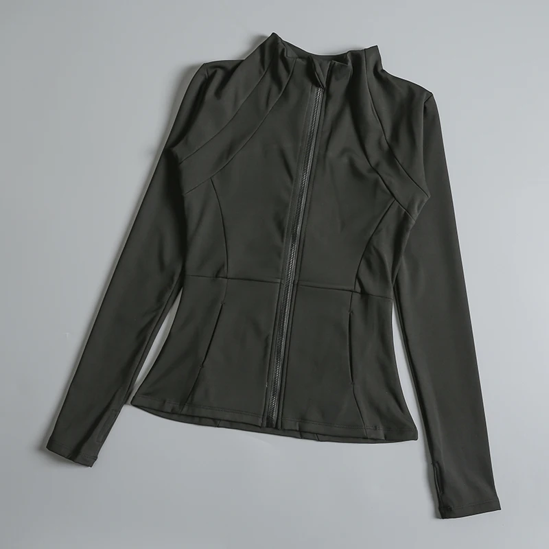 New yoga wear ladies coat round high elastic loose exercise yoga fitness long sleeve stand-up collar yoga tops