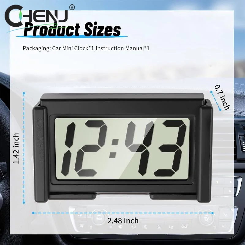 [J]Mini Digital Clock Large Screen Car Dashboard Electronic Clock Self-adhesive Mini Clock Car Clock For Truck Dashboard