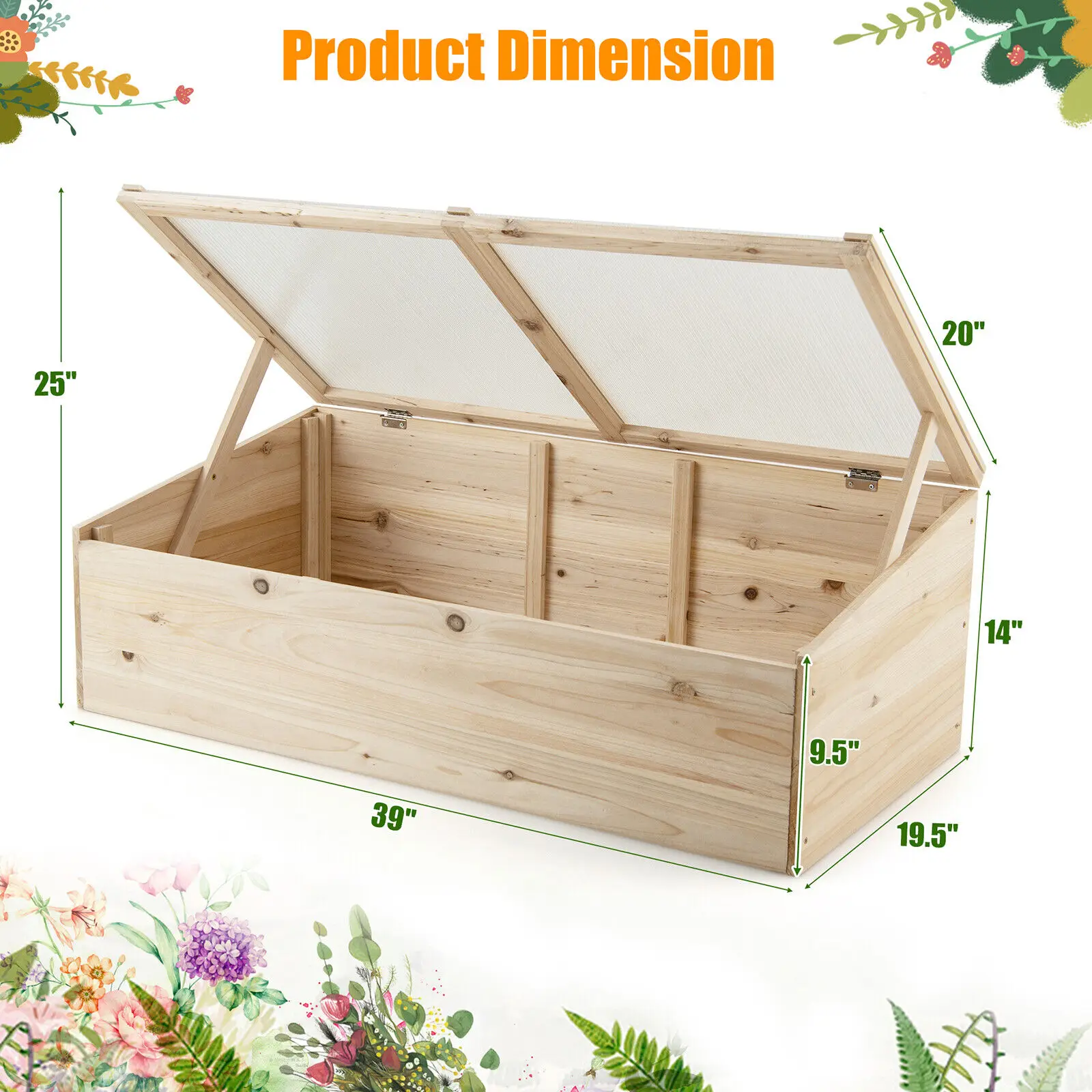 Patiojoy Wooden Cold Frame Greenhouse Flower Planter Raised Plants Bed Protection