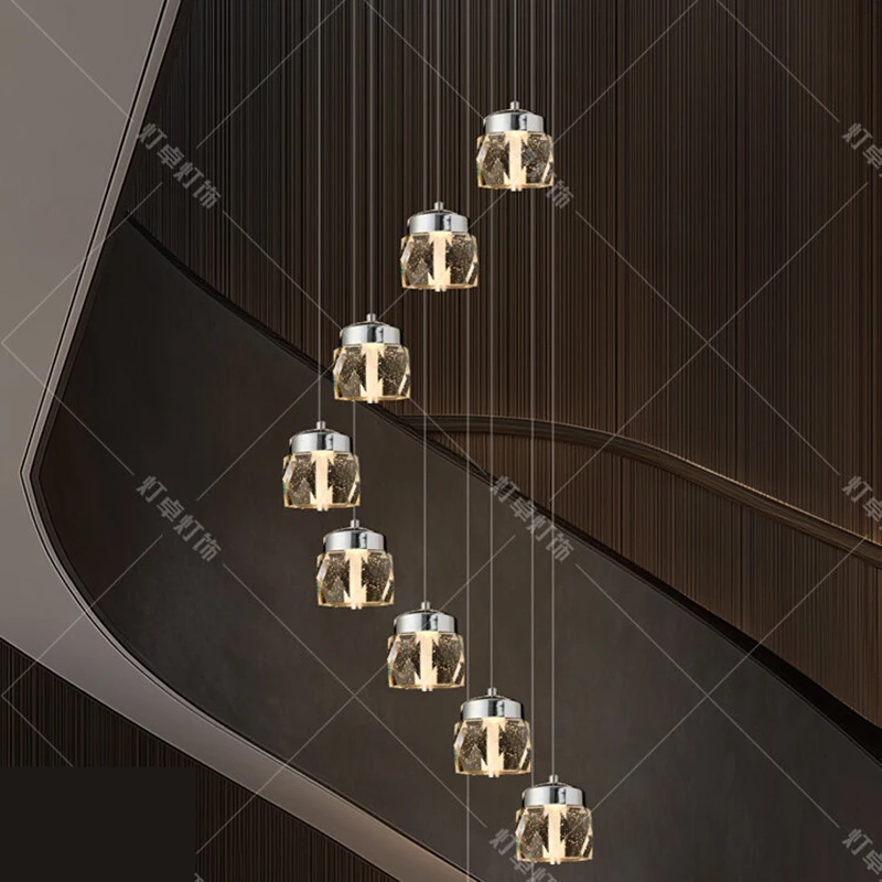 

Nordic minimalist crystal chandeliers, staircase-style chandeliers, double-floor rotating minimalist single-letter crystal chand