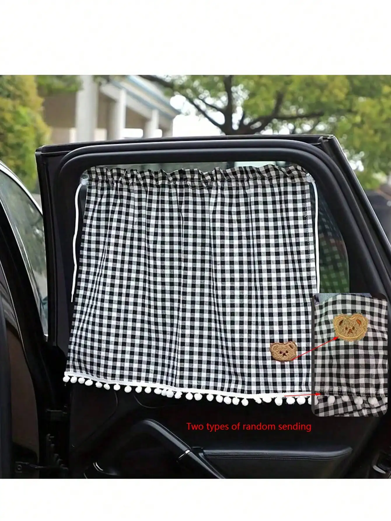 1Pc Car Sunshade Rear Window Universal Suction Cup Type Back Row Car Curtain Car Sun Block Shade Curtain Cute Plaid Bear Sunshad