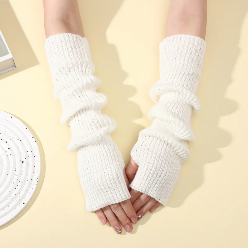 Wholesale 5pcs Set Y2K Knit Long Fingerless Gloves Women Winter Warm Arm Sleeves Fashion Arm Covers Elastic Cuff Outdoor Hiking