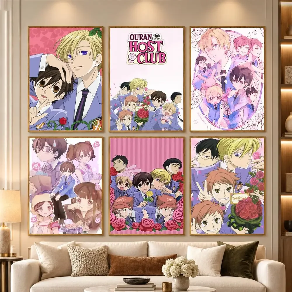Kawaii pink Anime O-Ouran High School Host Club Poster Wall Art Stickers Self Adhesive Decals for Bedroom Living Room Decor Gift