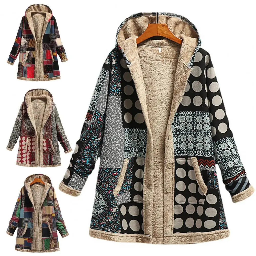 

Useful Women Overcoat with Pocket Hooded Anti-fade Winter Keep Warm Jacket Coat