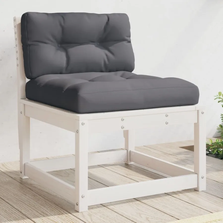 

Garden Sofa White and Anthracite Solid Pine Wood Polyester Medium