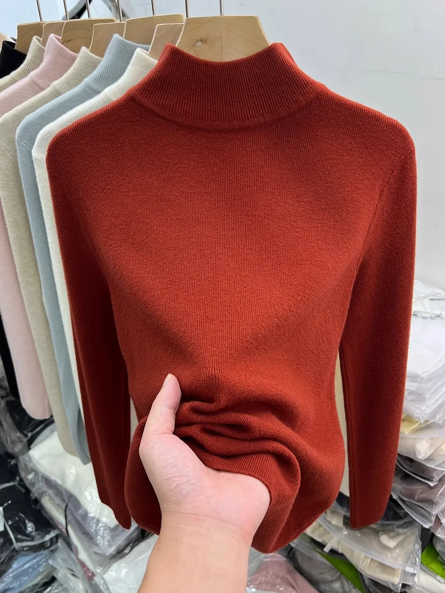 

Ретро-свитер с высоким воротом, вязаный, женский, базовый, весна 2025, модный белый трикотажный топ, приталенный, для повседневной носки