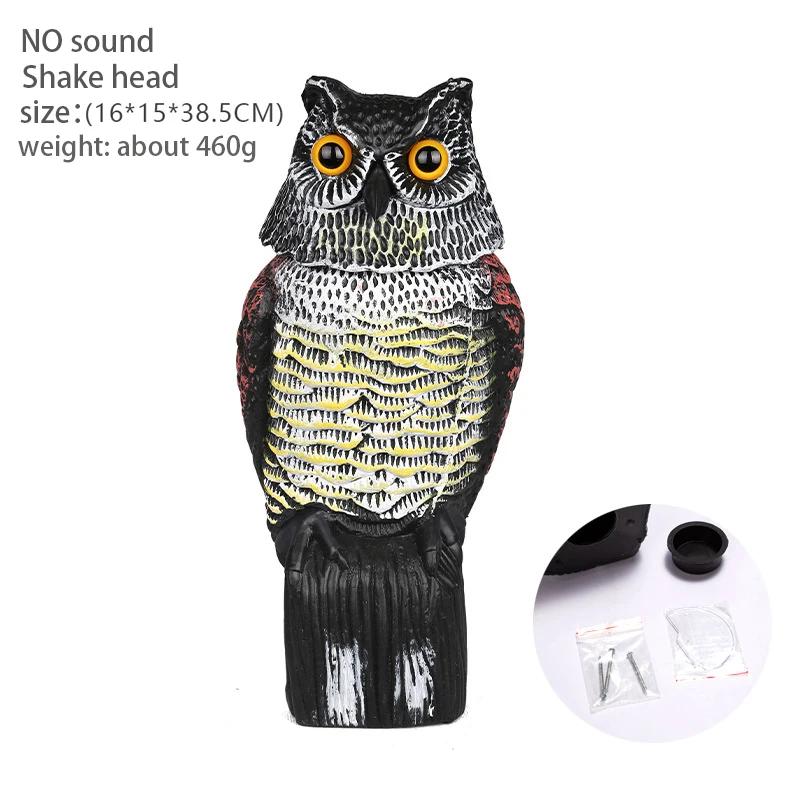 Realistic Bird Scarer Rotating Head Sound Owl Prowler Decoy Protection Repellent Pest Control Scarecrow Garden Yard Repellent