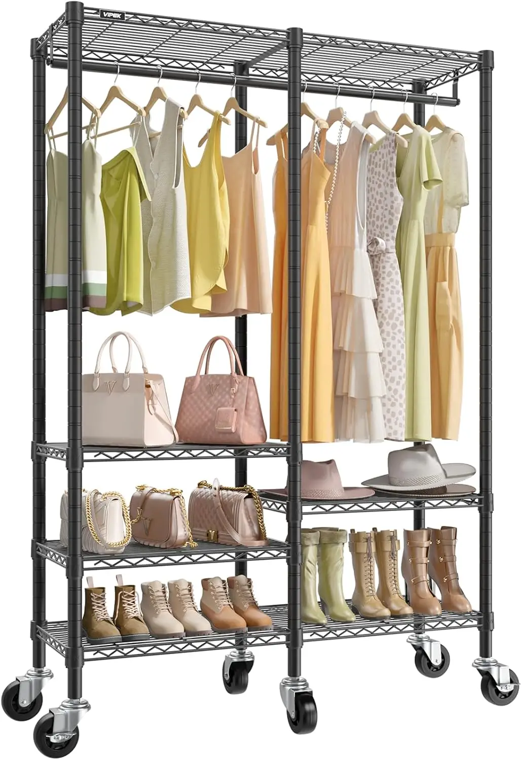 VIPEK R4 Rolling Clothing Rack, Garment Rack with Movable Wheels, Black