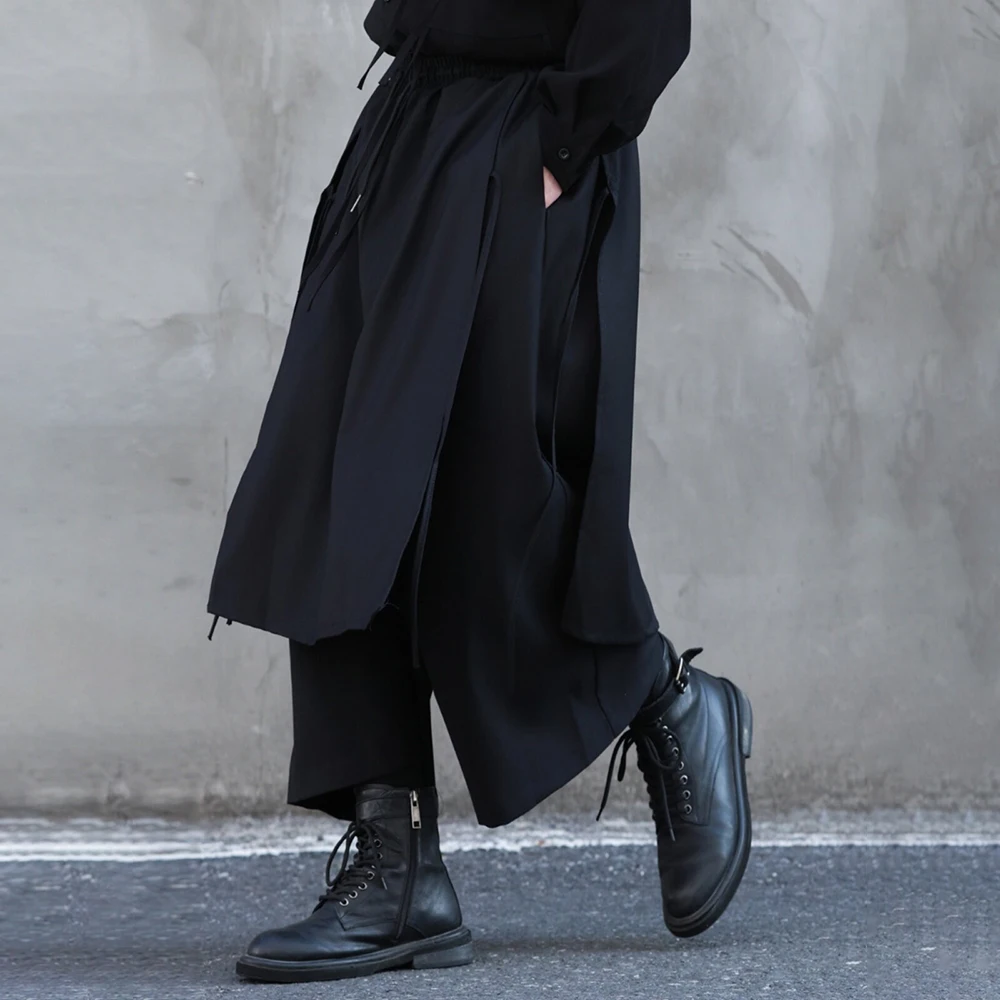 Mens Asymmetrical Layered Dark Designer Skirt Pants Streetwear Fashion Youth Niche Wide Leg Samurai Pants Men'S Clothing 2026
