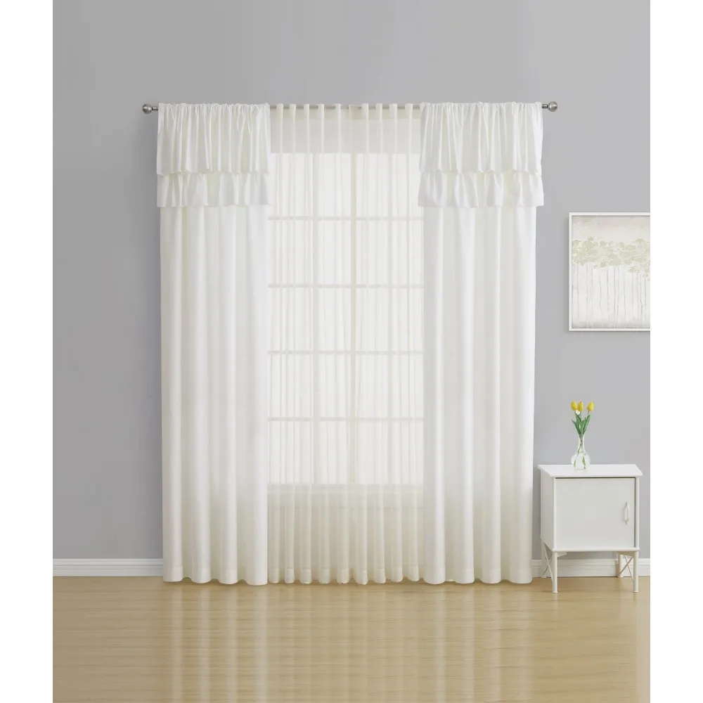 Panel dan Gunting Tirai Jendela Gading Solid Berkerut, Set 4, 50 x 95