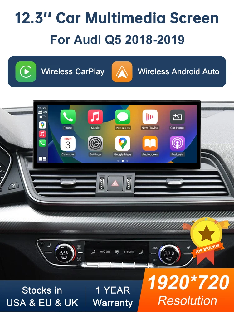 12,3 Zoll Multimedia-Display-Touchscreen für Audi Q5 MIB 2018-2019 Airplay Miracast Funktion Wireless Carplay Android Auto