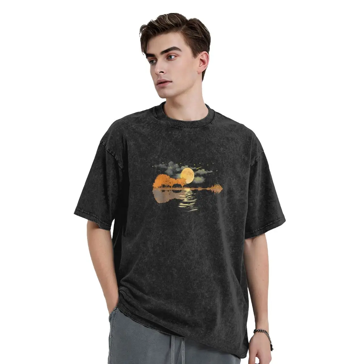 

Guitar Lake Designed Men's Vintage Oversized T-Shirts Cotton Short Sleeve T Shirts for Men Teen Boys Top Tees Oversize Clothing