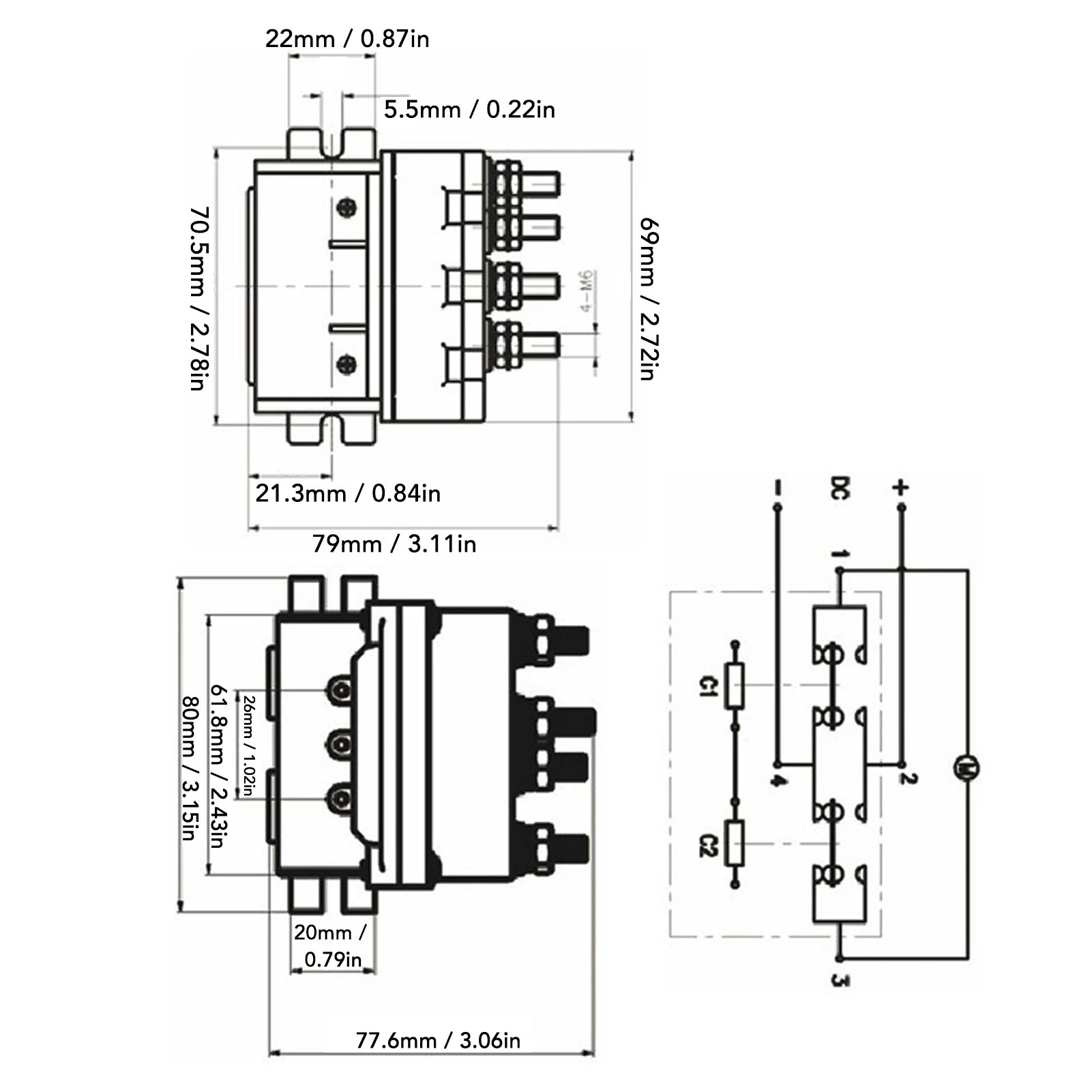 Electric Winch Relay 250A ABS Housing Waterproof Copper Contact Brass Coil Winch Relay Contactor 12VDC