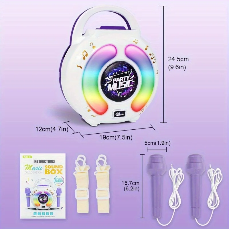 Machine de karaoké portable avec 2 microphones pour enfants, jouet musical avec lumière, fonction de changement vocal statique, cadeau pour filles et garçons