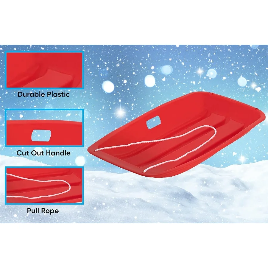 35 زلاجة ثلج بلاستيكية طويلة مع مقبضين وحبل سحب للبالغين في فصل الشتاء والثلج مكونة من قطعتين باللون الأزرق #3