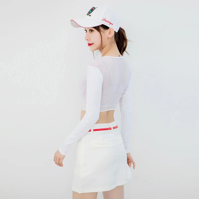 Women Thin Golf Shirts Sunscreen Inside Wear Cropped Tops Long Sleeve Anti-Uv Arm Sleeve Ice Silk Bottoming Golf Shirt