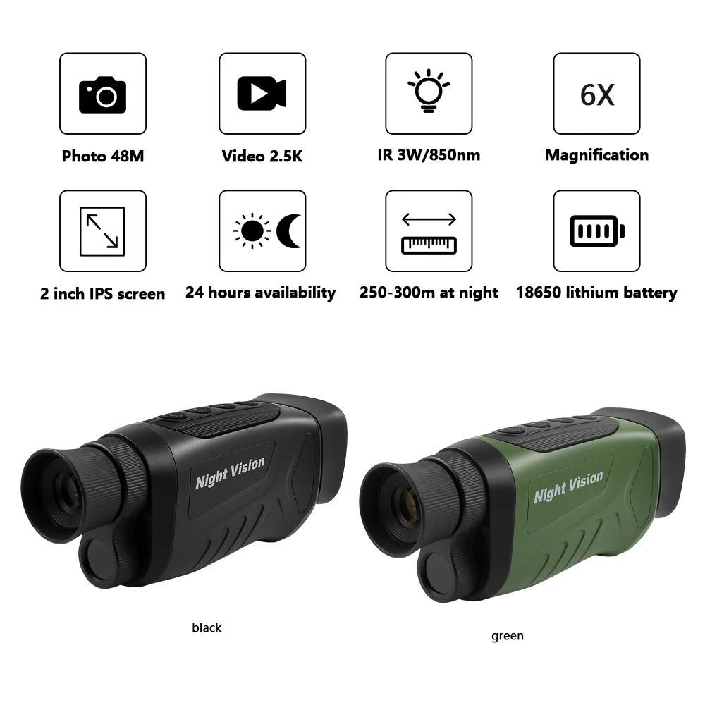

Night Vision Monocular 2.5K Video 40MP Photo 8X Zoom Infrared Monocular 350m Range Compact Digital Night Vision Telescope
