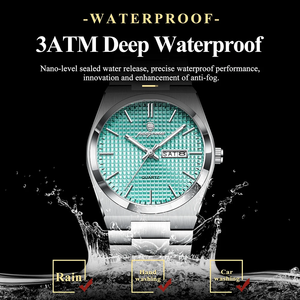 PAAZOMU Luxury Men Wristwatch Waterproof Luminous Date Week Watch For Man Stainless Steel Men's Watches Quartz Male Clock Sport