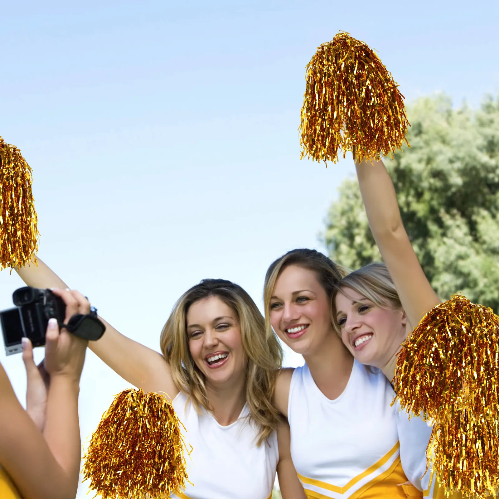 Plastic Durable Ball Flower Metallic Foil Pom Poms Cheerleaders Dance Accessories for Sports Meet Festival Party