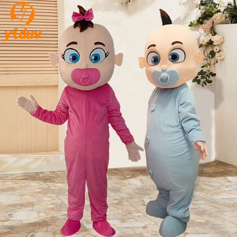 Cute Blue And Pink Pacifier Baby Cartoon Doll Costume Funny Walking Plush Stage Performance Props Role Play Adult Birthday Party