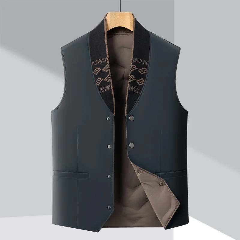 

Men's down Vest Lightweight Warm Casual Goose down Stand Collar Dad Clothes oulder Pad Winter Outerwear Polyester Fiber