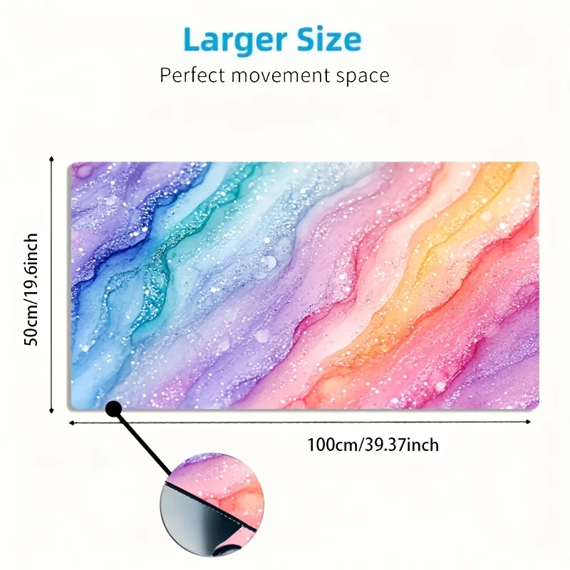 Vibrant Rainbow Glitter Marble Large Mouse Pad Non-Slip Extended Desk Mat for Gaming Office Laptop and Workstation Setup - view 4