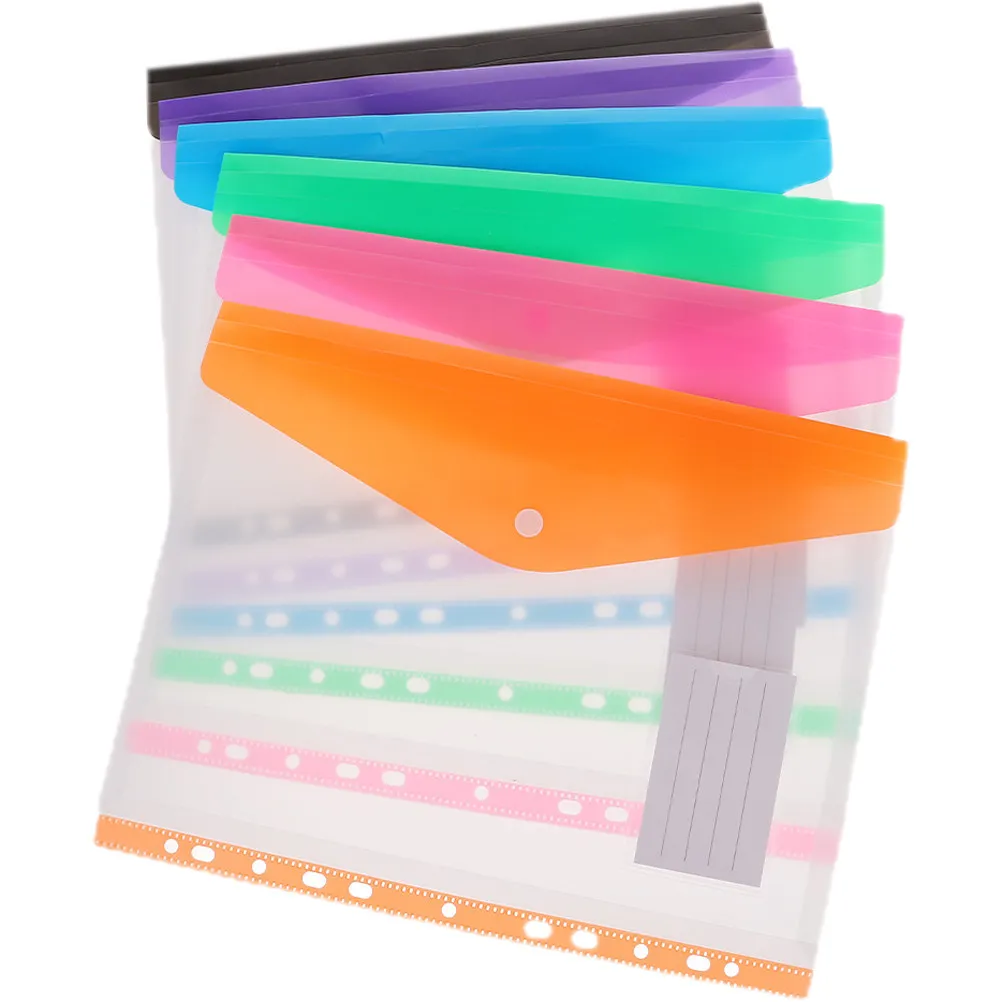 

6Pcs Multi-Functional Snap Button File Pouches Transparent Document Bags for Binder Loose Leaf Organization Office School Travel