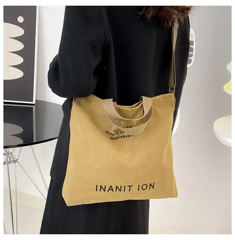 Japanische Minimalistische Canvas-Umhängetasche, Robuste Waschbare Handtasche mit Großer Kapazität, Schultertasche für Studenten & Tägliches Tragen – Detail 17