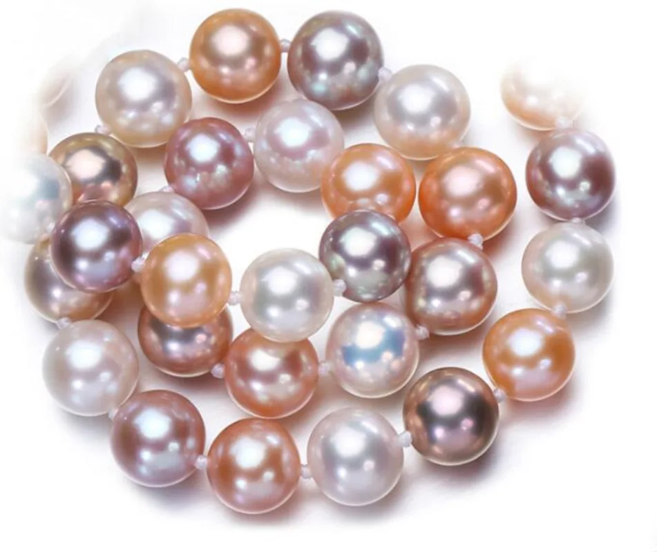 

Stunning 17"9-11mm natural south sea Genuine white pink Purple Lavender Round Pearl Necklace 6689