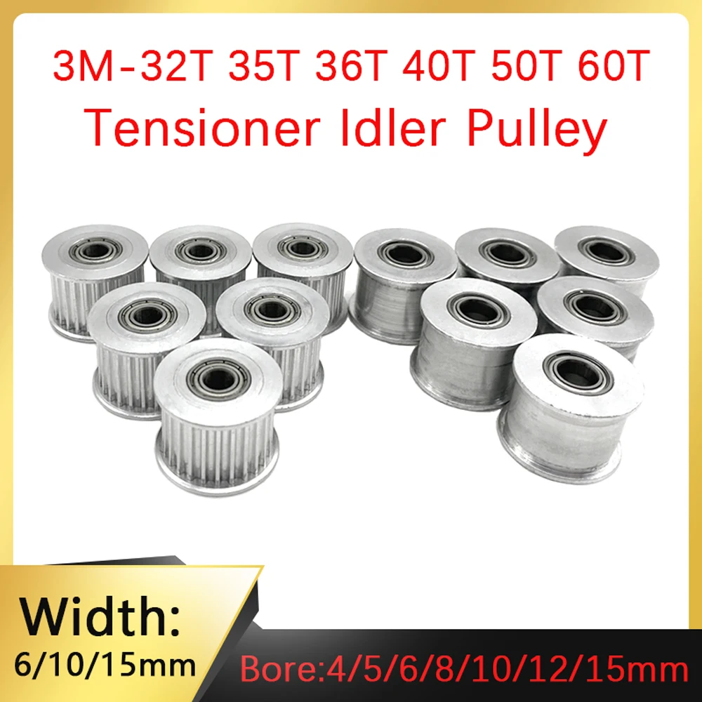 HTD 3M Timing Pulley 32T 35T 36T 40T 50T 60 Teeth hole 4~15mm With Bearing Tensioning Wheel Width 6/10/15mm 3D Printer Parts