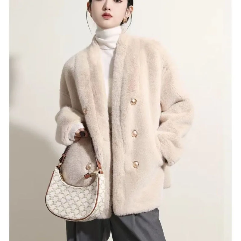 Mink Fur Coat Women New 2024Autumn Winter Fashion Short Fur Integration Jacket Environmental Protection Mao Mao Outwear Female