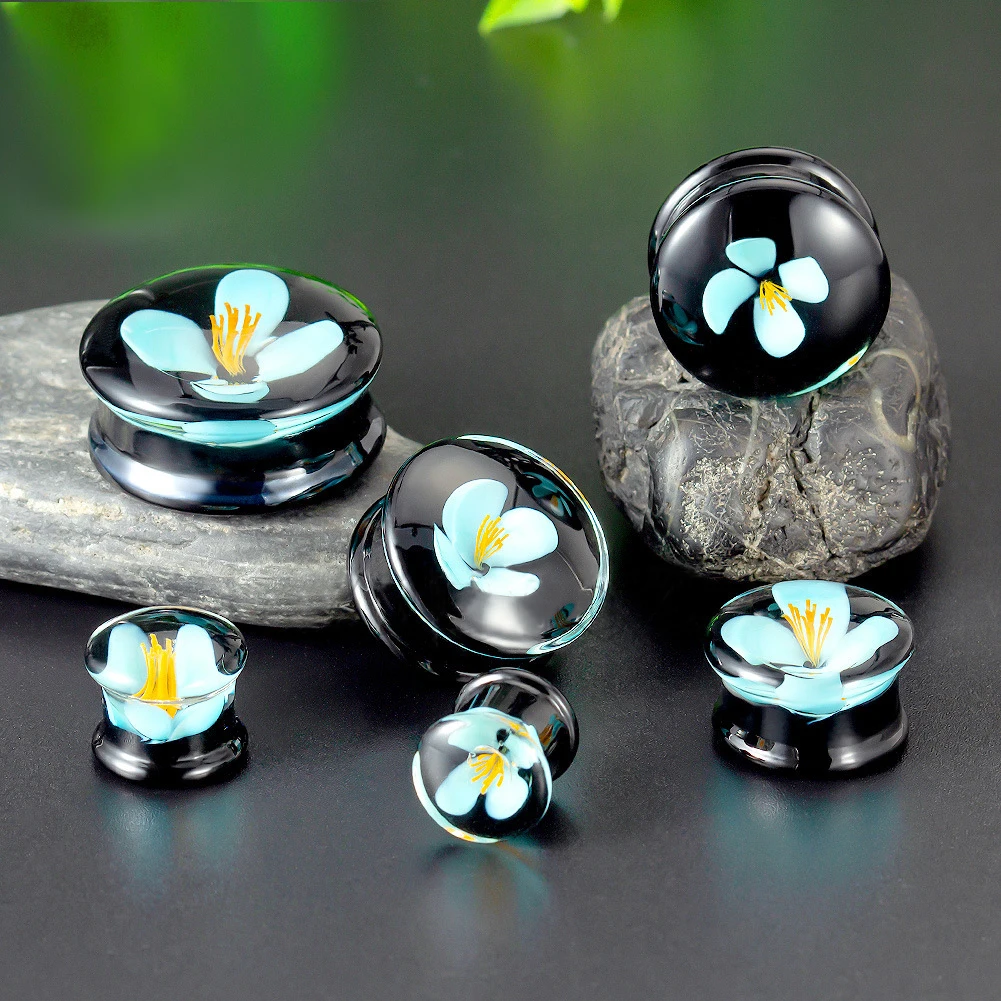 OIMG 6pcs/lot Glass Ear Gauges Plugs Ear Expander Weights Flesh Tunnels Piercing Body Jewelry