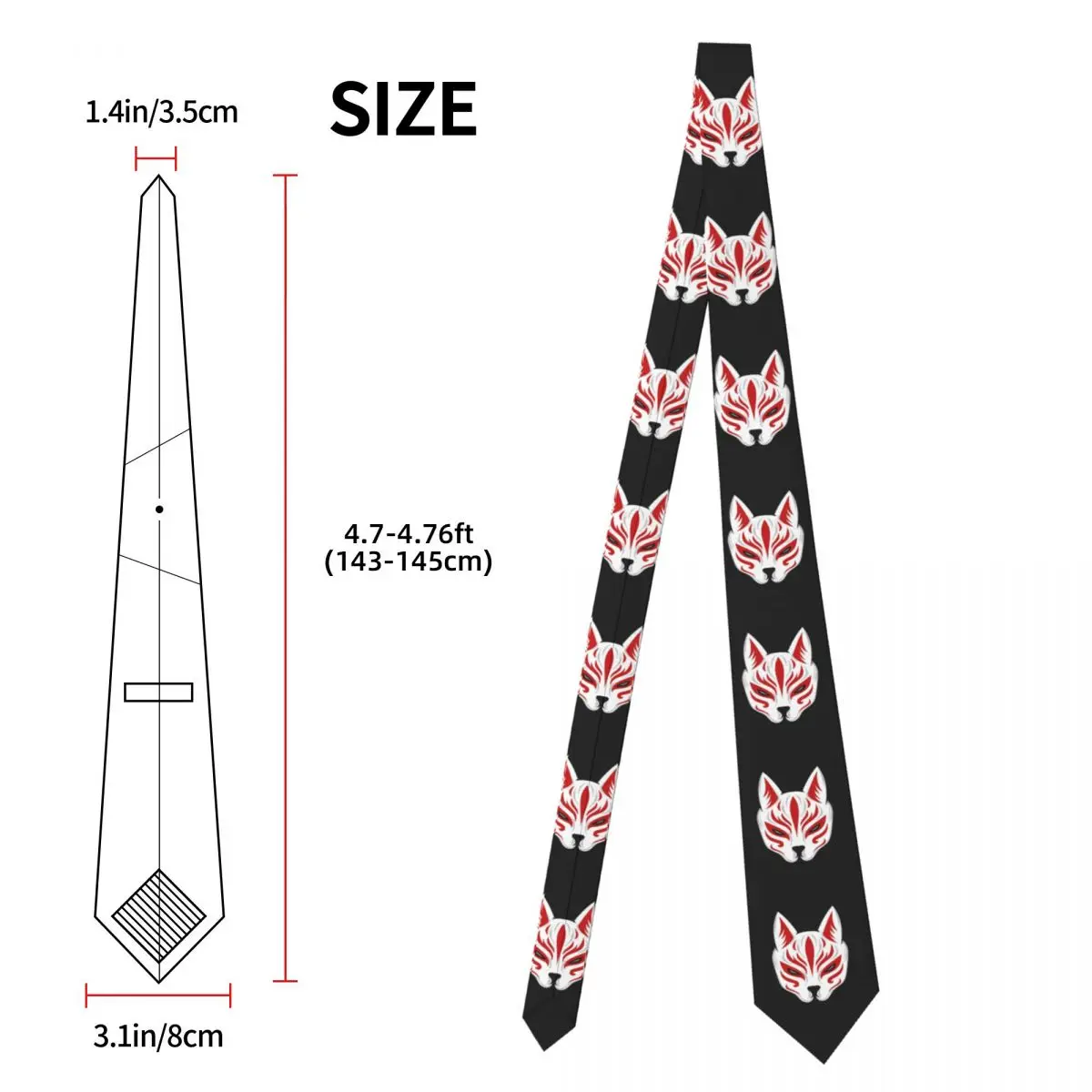 Kitsune Maskenkrawatte für Herren, Seide, Polyester, 8 cm, Krawatten, Party, Anzüge, Krawatte, lässig, Gravatas