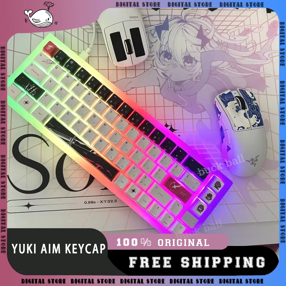 Yuki aim keycap กุญแจญี่ปุ่น92คีย์เชอร์รี่ PBT พวงกุญแจอะนิเมะที่กำหนดเองสำหรับของขวัญอุปกรณ์เสริมคีย์บอร์ดกล