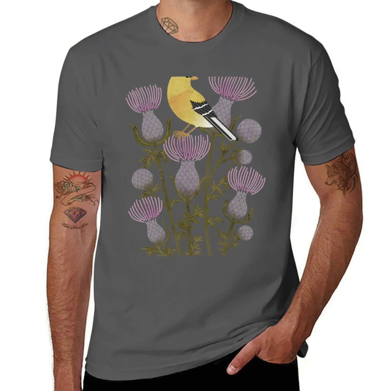 

Thistles Goldfinch on T-Shirt Daily Wear Plain Short Sleeve Shirt