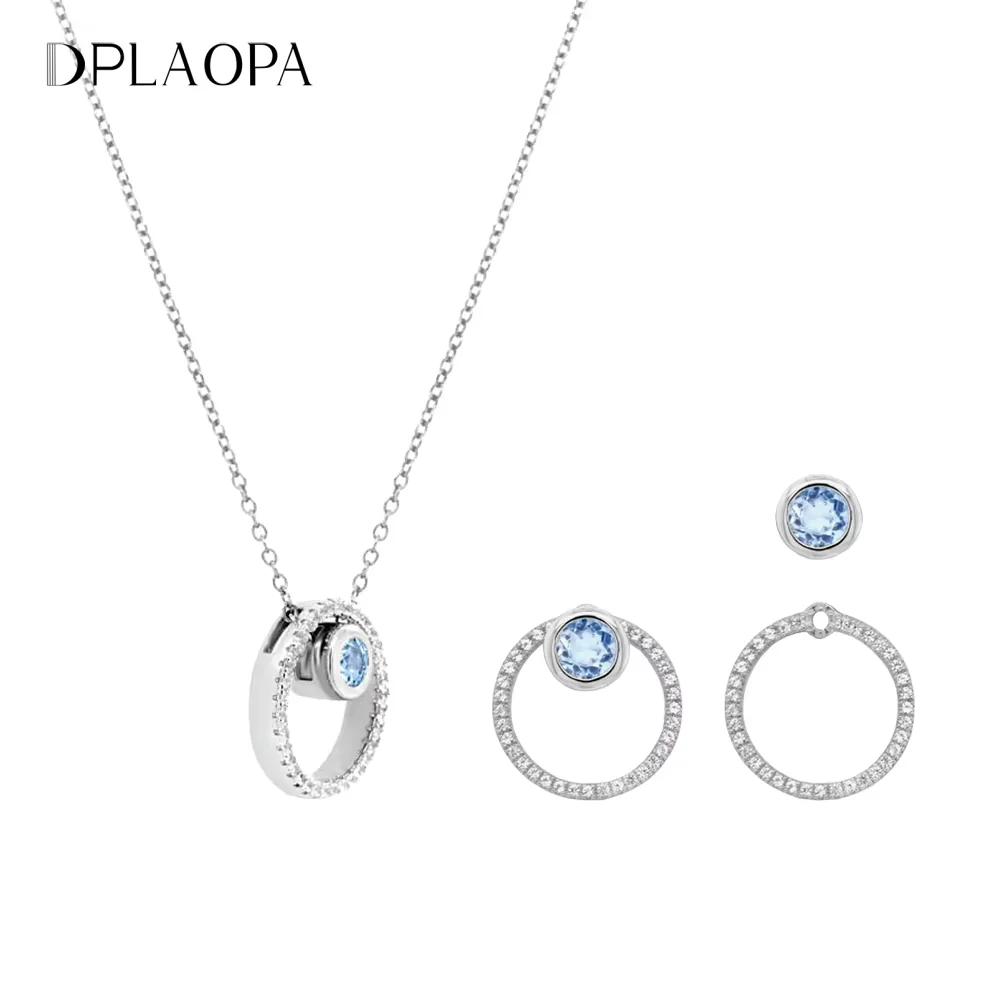 

DPLAOPA 925 Sterling Silver Blue Crystal CZ Circle Pendant Zircon Move Triple In 3 Wearing Necklace Luxury Fine Jewelry
