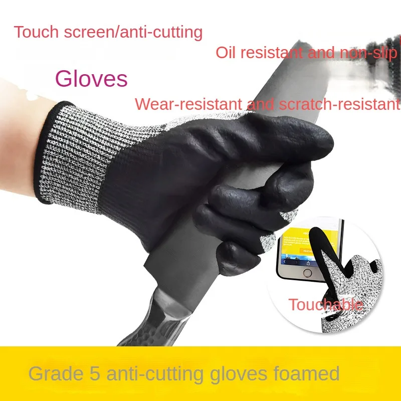 Touch Screen Anti Slip Oil Resistant Wear-resistant Nitrile Foam Dipped Rubber Scratch Resistant and Cut Resistant Gloves