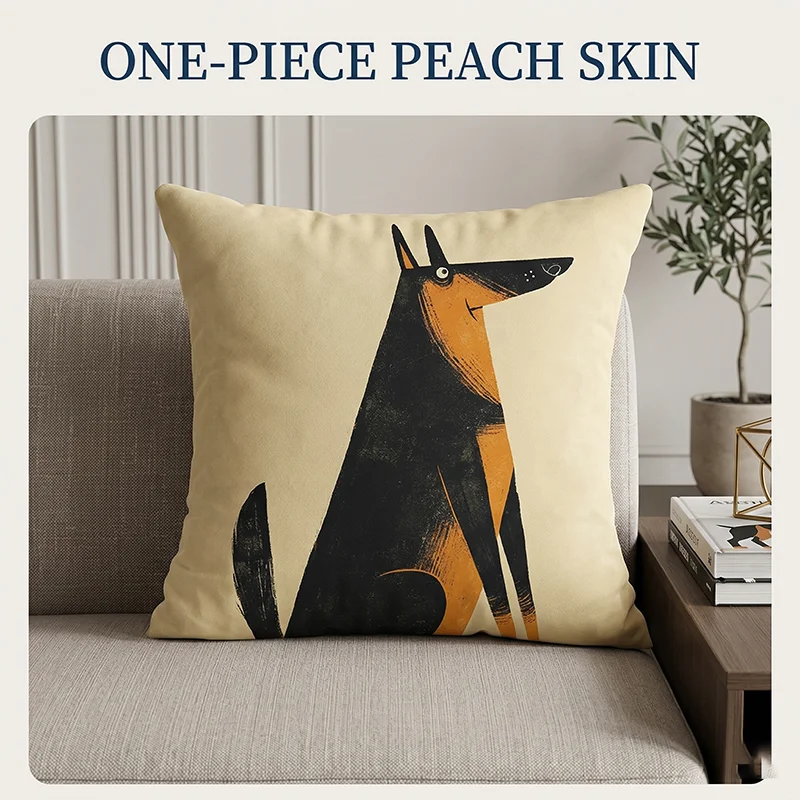

Art Illustration Dog Cushion Cover German Shepherd Doberman Peach Skin Throw Pillowcase for Sofa Living Room Home Decor 40x40cm