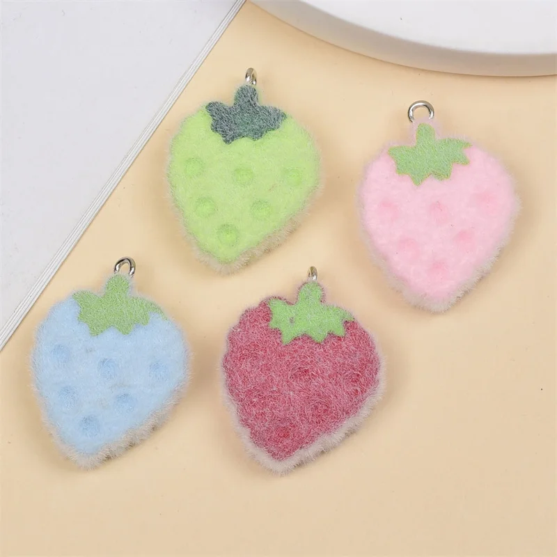 Winter style 36pcs/lot color Flocking effect cartoon strawberry shape resin dolls beads diy jewelry garment accessory
