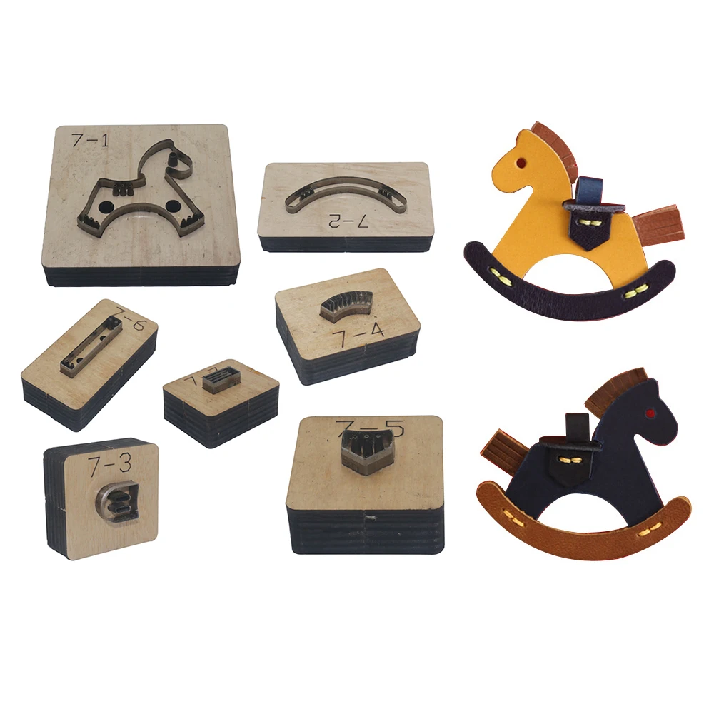 7 Pcs Rocking Horse Embossing Wooden Mold Cutting Dies for Leather Cut Stencil Template Leathercraft Making Tool Craft Supplies