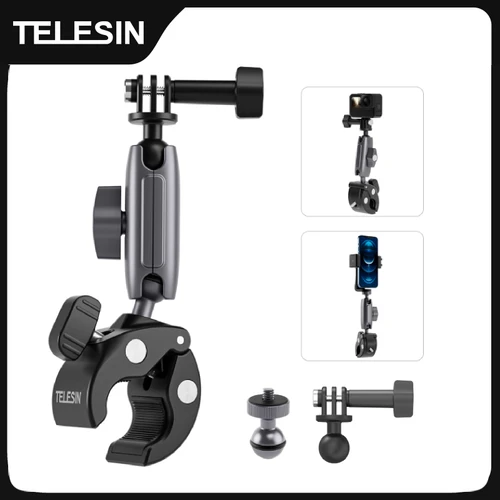 TELESIN-abrazadera de montaje en riel para motocicleta y bicicleta, Clip de montaje de bola de 360 grados para Gopro Hero DJI OSMO Action Insta 360 para teléfono