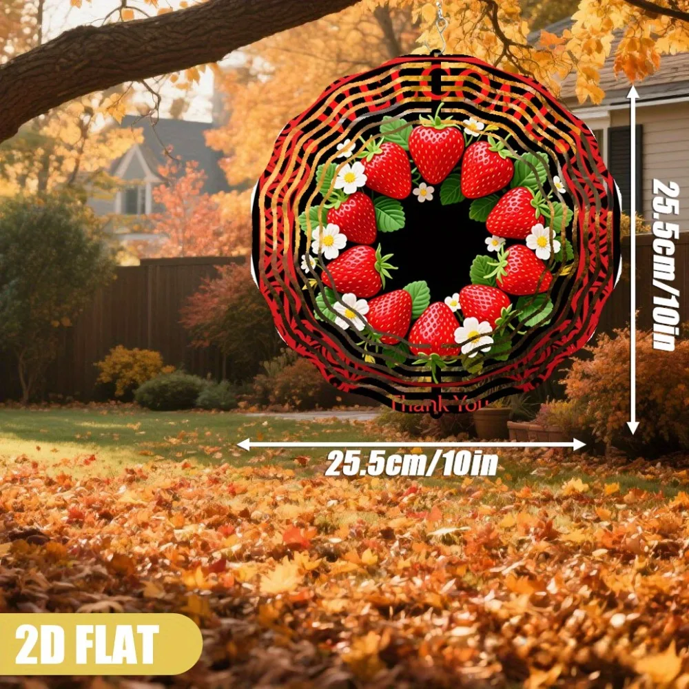 

Wind Chime Strawberry Floral Pendant Iron 10 Inch Round Frame Outdoor Home Garden Decor Yard Art Hanging Ornament Unique Gift