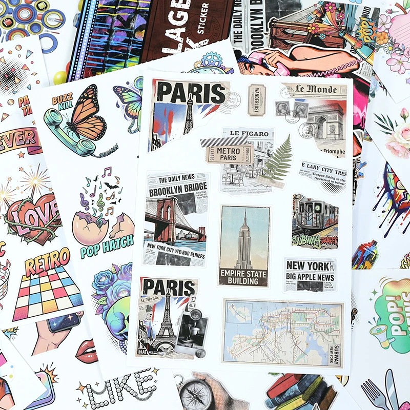 20 Sheets/book Vintage Art Character Flower Landscape Sticker Book Creative Journal Material Collage Scrapbooking Stationery