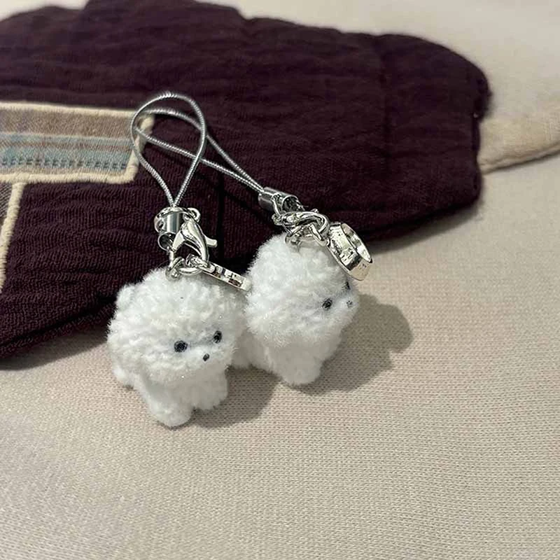 [YY35]【xxx】1Pcs Flocked Resin Dog Puppy Keychain 3D Little Plush Animal Pendant Backpack Car Keyrings Charms Hangs[ZN]