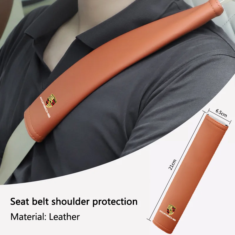 Leather Car Seat Belt Cover Seatbelt Protection Pad for Porsche Panamera Spyder Carrera Macan Boxster Cayman Cayenne Accessories