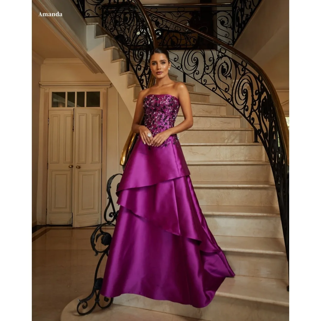 

Многослойное платье для выпускного вечера с красными блестками Amanda по индивидуальному заказу, без бретелек, с открытой спиной, платья de noche, длиной до пола, торжественное вечернее платье 2025